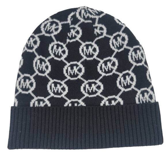 Michael Michael Kors Monogram Logo Ribbed Cuff Knit One Size Beanie - Picture 1 of 4